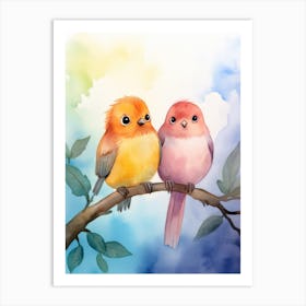 Watercolor Birds On A Branch 2 Art Print