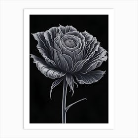 A Carnation In Black White Line Art Vertical Composition 4 Art Print