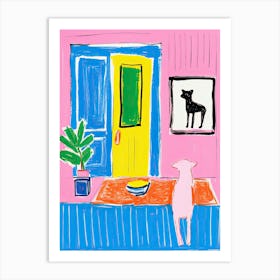 Dog In Colourful Room Art Print