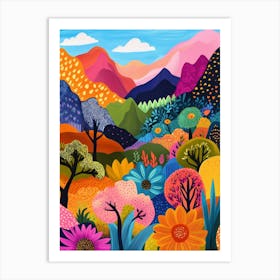 Colorful Landscape With Mountain and Flowers 2 Art Print