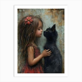 Little Girl With Black Cat Art Print