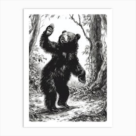Malayan Sun Bear Dancing The Woods Ink Illustration 4 Art Print