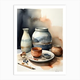 Watercolor Of Vases And Bowls Art Print