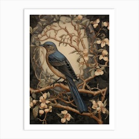 Dark And Moody Botanical Bluebird 2 Art Print