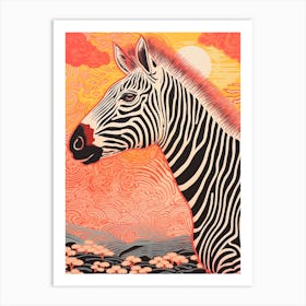 Zebra Pink Orange Line Portrait 2 Art Print