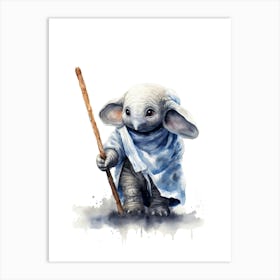 Baby Elephant As A Jedi Watercolour 3 Art Print