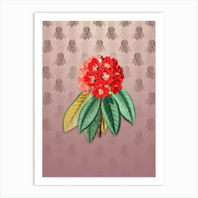 Vintage Rhododendron Rollissonii Botanical on Dusty Pink Pattern n.0593 Art Print
