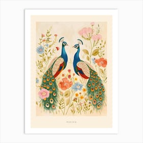 Folksy Floral Animal Drawing Peacock 4 Poster Art Print