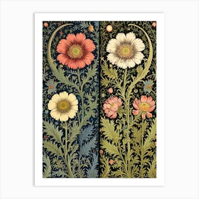 William Morris Two Flowers On A Black Background Art Print