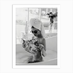 Woman Reading Magzine In The Bathtub Art Print