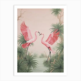 Vintage Japanese Inspired Bird Print Flamingo Art Print