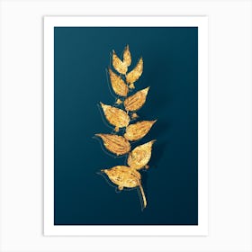 Vintage Twistedstalk Botanical in Gold on Teal Blue n.0119 Art Print