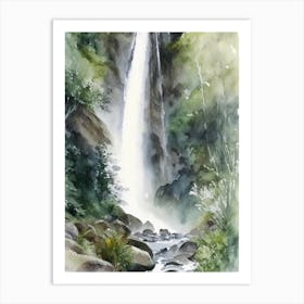 Sutherland Falls, New Zealand Water Colour  (1) Art Print