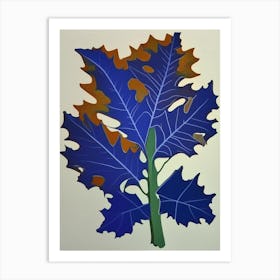 Oak Leaf Colourful Abstract Linocut Art Print