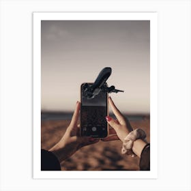 Portrait Of A Woman Holding A Smartphone Pop Up Plane Art Print