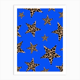 Leopard Print Stars On A Cobalt Blue Background Art Print