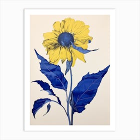 Blue Botanical Sunflower 2 Art Print