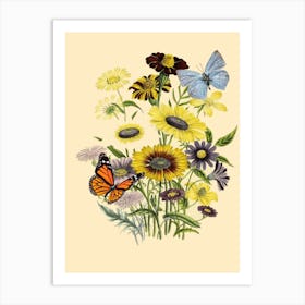 Flowers And Butterflies Art Print