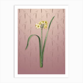 Vintage Cowslip Cupped Daffodil Botanical on Dusty Pink Pattern n.1676 Art Print