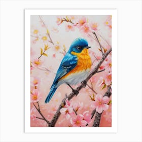 Blue Bird In Cherry Blossoms Art Print