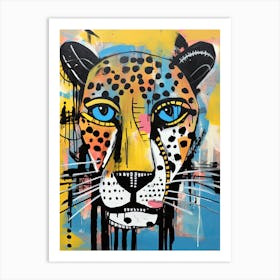 Graffiti Spots Waltz: Cheetah's Journey in Basquiat Style Art Print