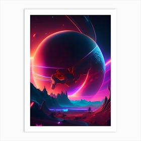Sagittarius Planet Neon Nights Space Art Print