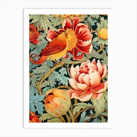 Wallpaper With Birds And Flowers Art Print