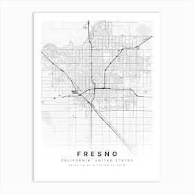 Fresno California USA White Map Art Print