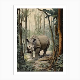 Illustration Of Rhino In The Distance Realistic Illustration 2 Art Print