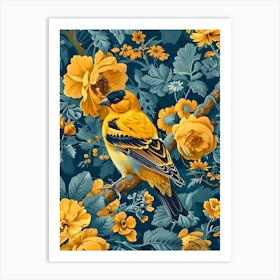 Yellow Bird On A Branch Inspired by William Morris Art Print