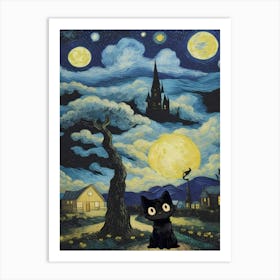 Van Gogh Cat Mama Starry Night Art Print