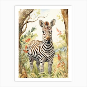 Storybook Animal Watercolour Zebra 3 Art Print
