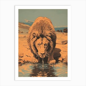 Barbary Lion Relief Illustration Drinking 2 Art Print