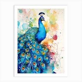 Watercolour Peacock 4 Art Print