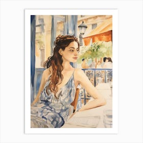 At A Cafe In Athens Greece 2 Watercolour Art Print