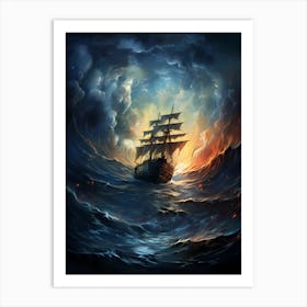 Ship In Stormy Sea 1 Art Print