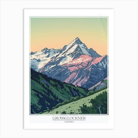 Grossglockner Austria Color Line Drawing 8 Poster Art Print