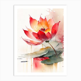 Red Lotus Storybook Watercolour 5 Art Print