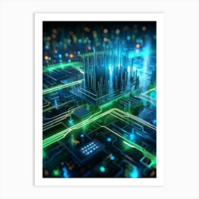 Abstract Depiction Of Advanced Cybersecurity Concept Interlacing Neural Network Patterns And Thick (5) Art Print