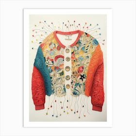 Retro Pencil Illustration Crochet Jumper  Art Print