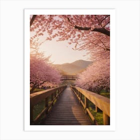 Wooden Bridge Surrounded By Flowers And Trees Art Print