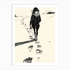 Girl Walking In The Snow Art Print