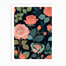 Seamless Pattern With Roses Art Print