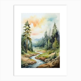 Taiga watercolor landscape, high quality watercolor forest background.12 Art Print