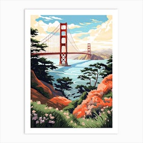 The Golden Gate Bridge   San Francisco, Usa   Cute Botanical Illustration Travel 3 Art Print