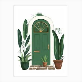 Green Door With Potted Plants 2 Art Print