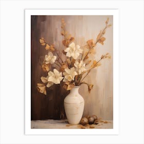 Freesia, Autumn Fall Flowers Sitting In A White Vase, Farmhouse Style 3 Art Print