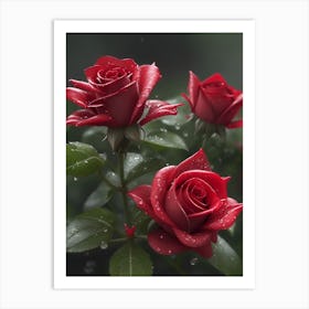 Red Roses At Rainy With Water Droplets Vertical Composition 69 Art Print