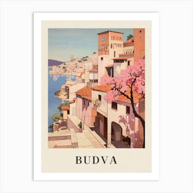 Budva Montenegro 4 Vintage Pink Travel Illustration Poster Art Print