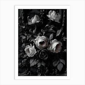 Dark Gothic Black And White Roses Art Print